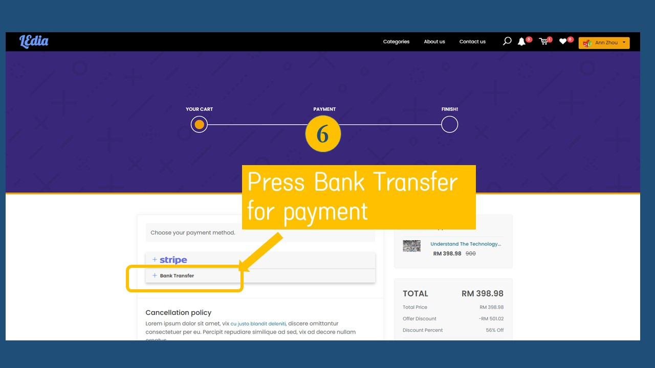 how to checkout bank transfer step 6